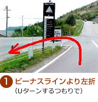 ①ビーナスラインより左折（Uターンするつもりで）