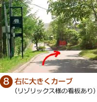 ⑧右に大きくカーブ（リゾリックス様の看板あり）